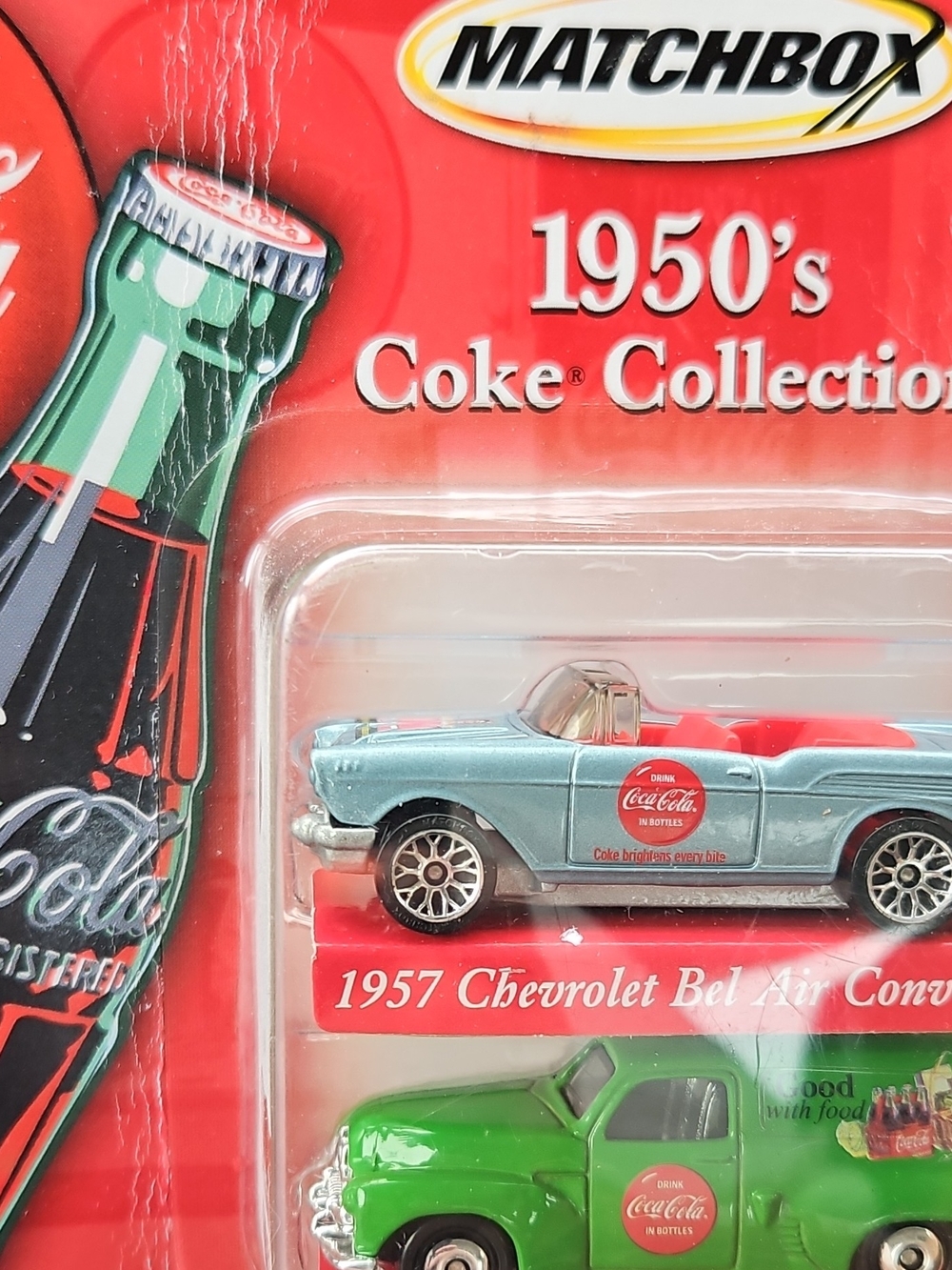 Match 1957 Chevrolet Bel Air Convertible Toy Car - Light Blue & Red, Coke
